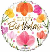 18"C Happy Birthday Painted Flowers flat (10 count)
