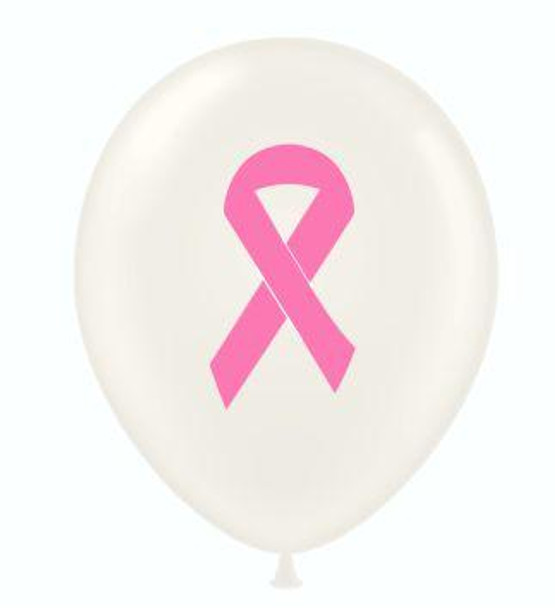 17"T Breast Cancer Ribbon Print White with Pink (50 count)