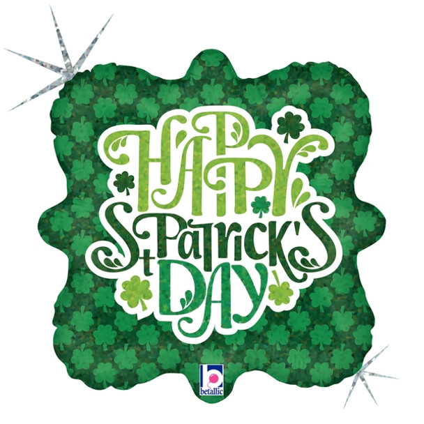 18"S Happy St. Patrick's Day Shimmering Shamrocks Holo flat (10 count)