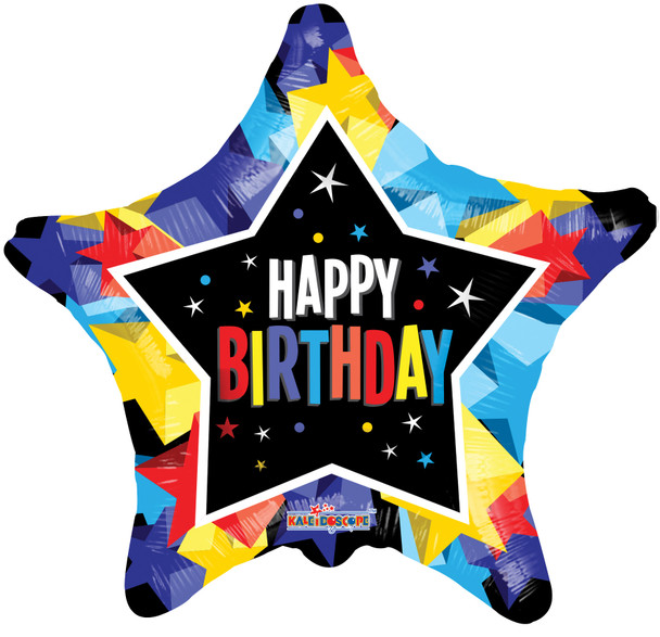 18"K Happy Birthday Bright Colors Stars Gellibean (10 count)