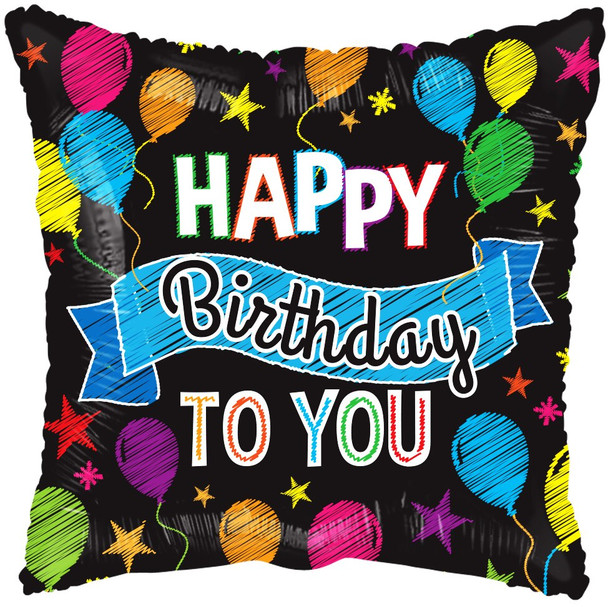18"K Happy Birthday Balloons & Banner flat (10 count)