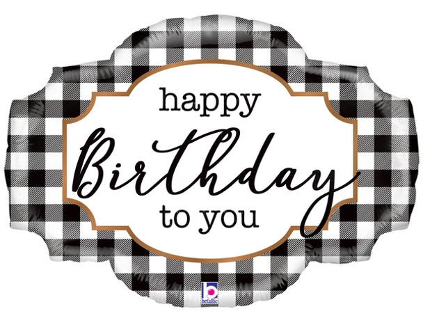 32"B Happy Birthday Plaid Black/ White Pkg (1 count)