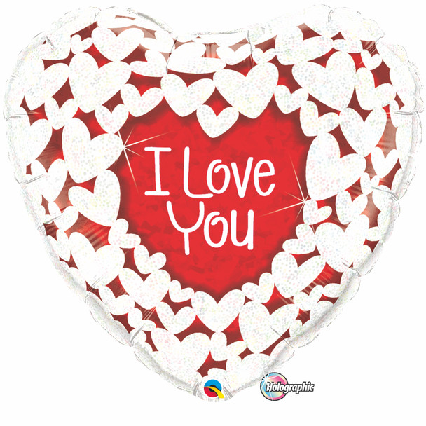 18"Q I Love You Hearts Holographic (10 count)