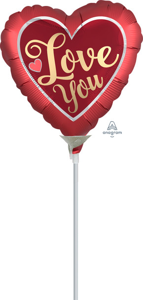 9"A I love You Infused Satin Sangria and Gold Air-Fill flat (10 count)