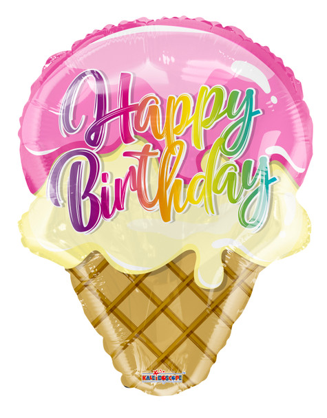 18"K Happy Birthday Food,  Ice Cream Cone flat (10 count)