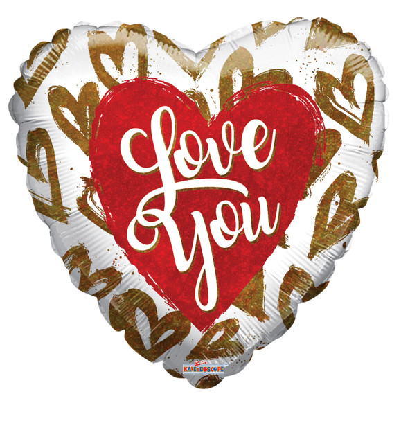 18"K Love You Golden Hearts holo flat (10 count)