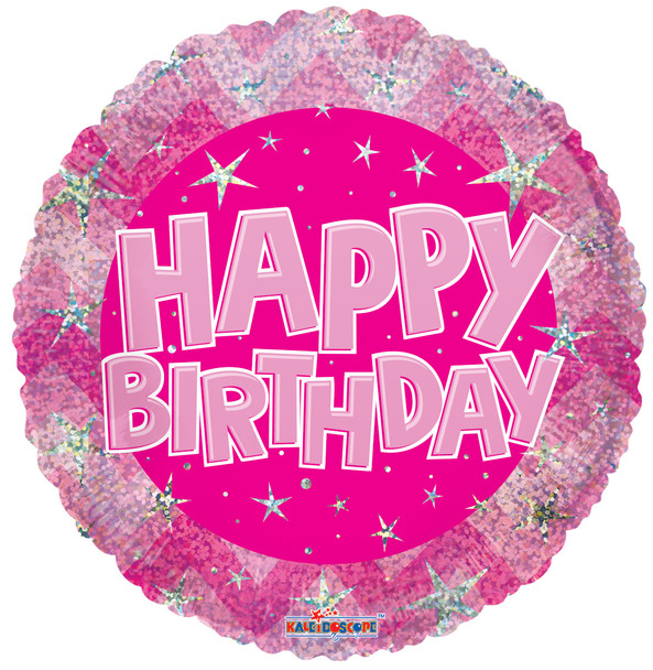 18"K Happy Birthday Pink Holographic Pkg (10 count)