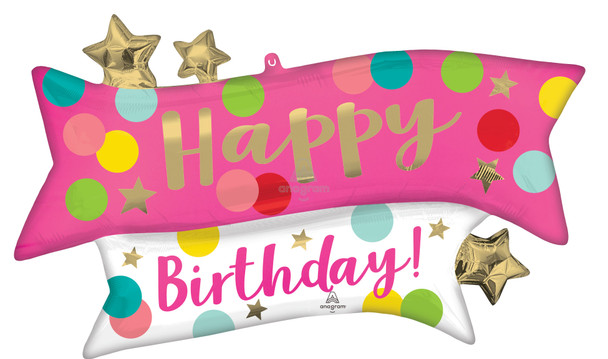 38"A Happy Birthday Pink Confetti Banner Pkg (5 count)