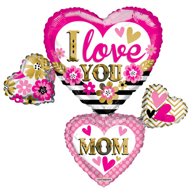 36"K Love You Mom Many Hearts Pkg (5 count)