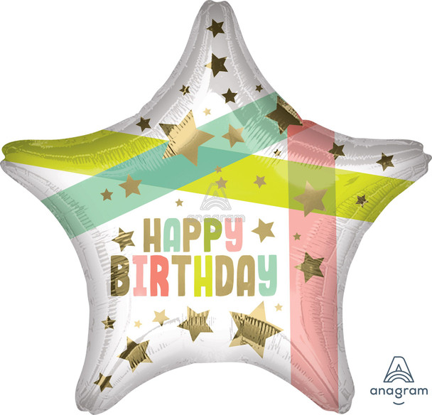 19"A Happy Birthday Gold Stars and Colors Pkg (5 count)