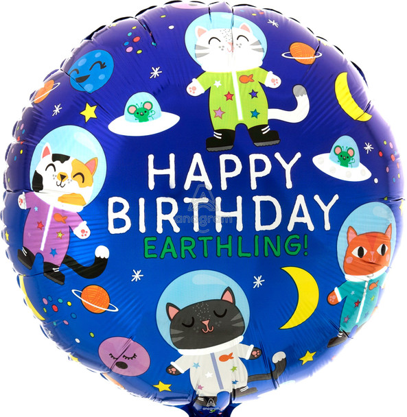 18"A Happy Birthday Space Cats flat (10 count)