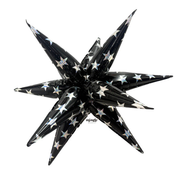 32" Starburst Black Sparkle Stars Pkg (1 count)