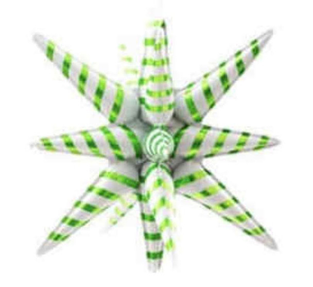 22"B Exploding Star Green/White Stripes Candy Cane flat (5 count)