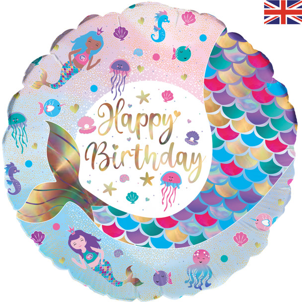 18"O Happy Birthday Shimmering Mermaid Irid. Pkg (5 COUNT)