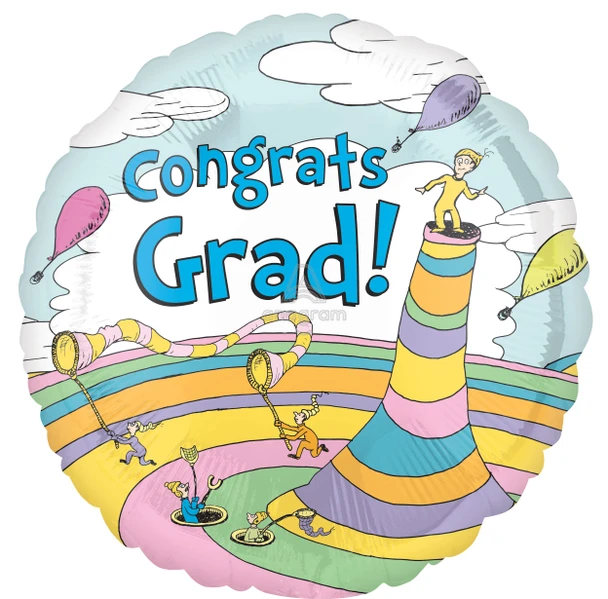 18"A Congrats Grad Dr. Seuss Oh the Places You'll Go flat (10 count)