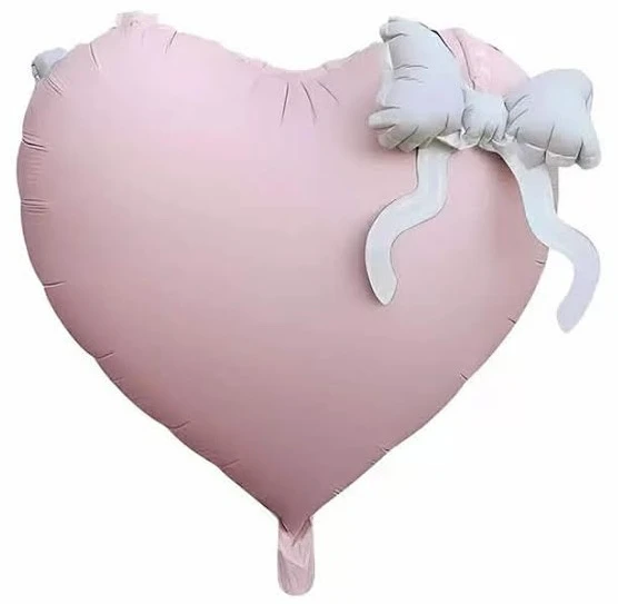 20"B Heart Light Pink with White Bows flat (5 COUNT)