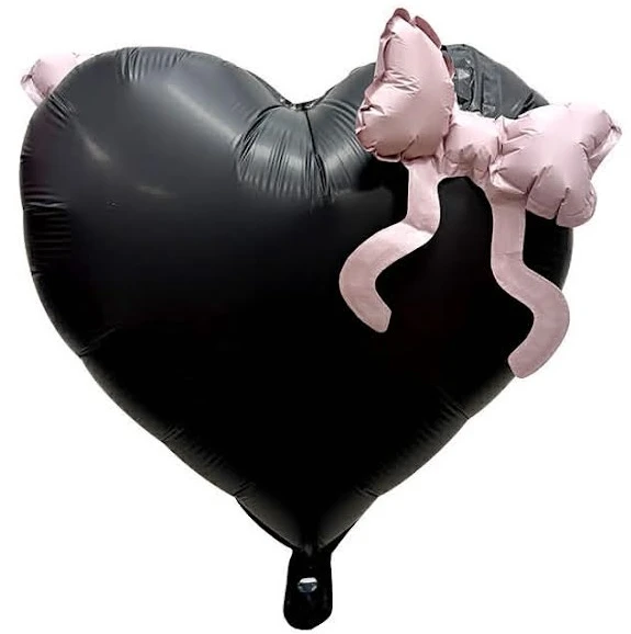 20"B Heart Black with Pink Bows flat (5 COUNT)