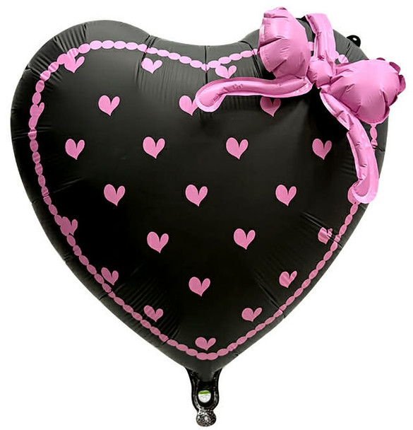 20"B Heart Black with Pink Bows flat (5 COUNT)