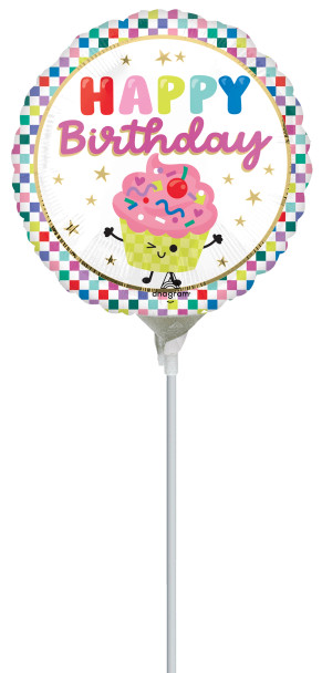 9"A Happy Birthday Vibrant Cupcakes flat Air-Fill  (10 count)