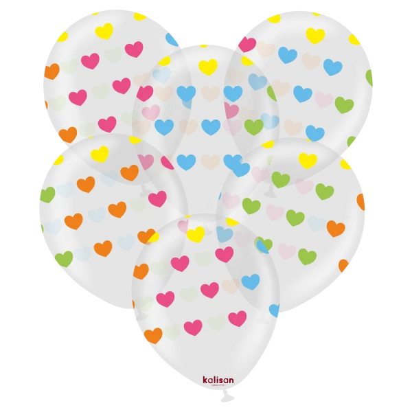 12"K Clear with Colorful Hearts Print (25 count)