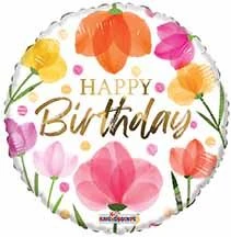 18"C Happy Birthday Painted Flowers flat (10 count)