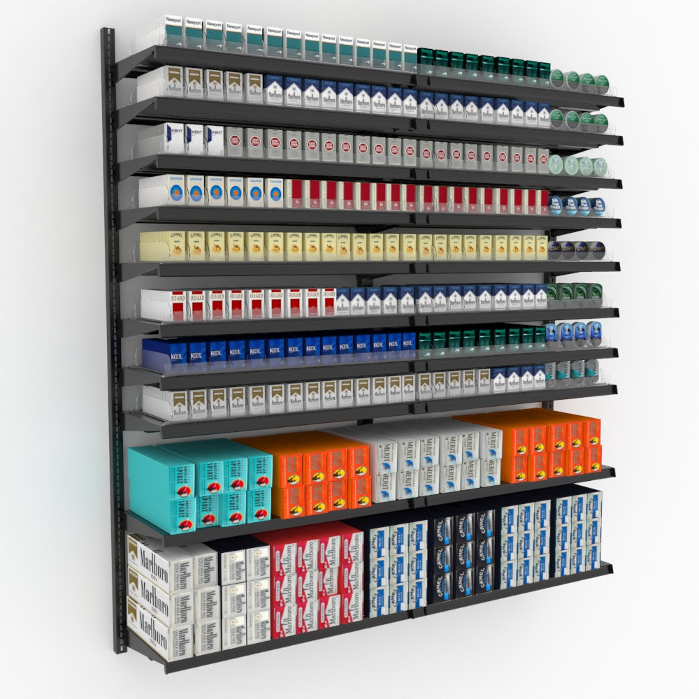 CostSaver Cigarette Display Rack With Pushers, 20 Shelves 72W 84H