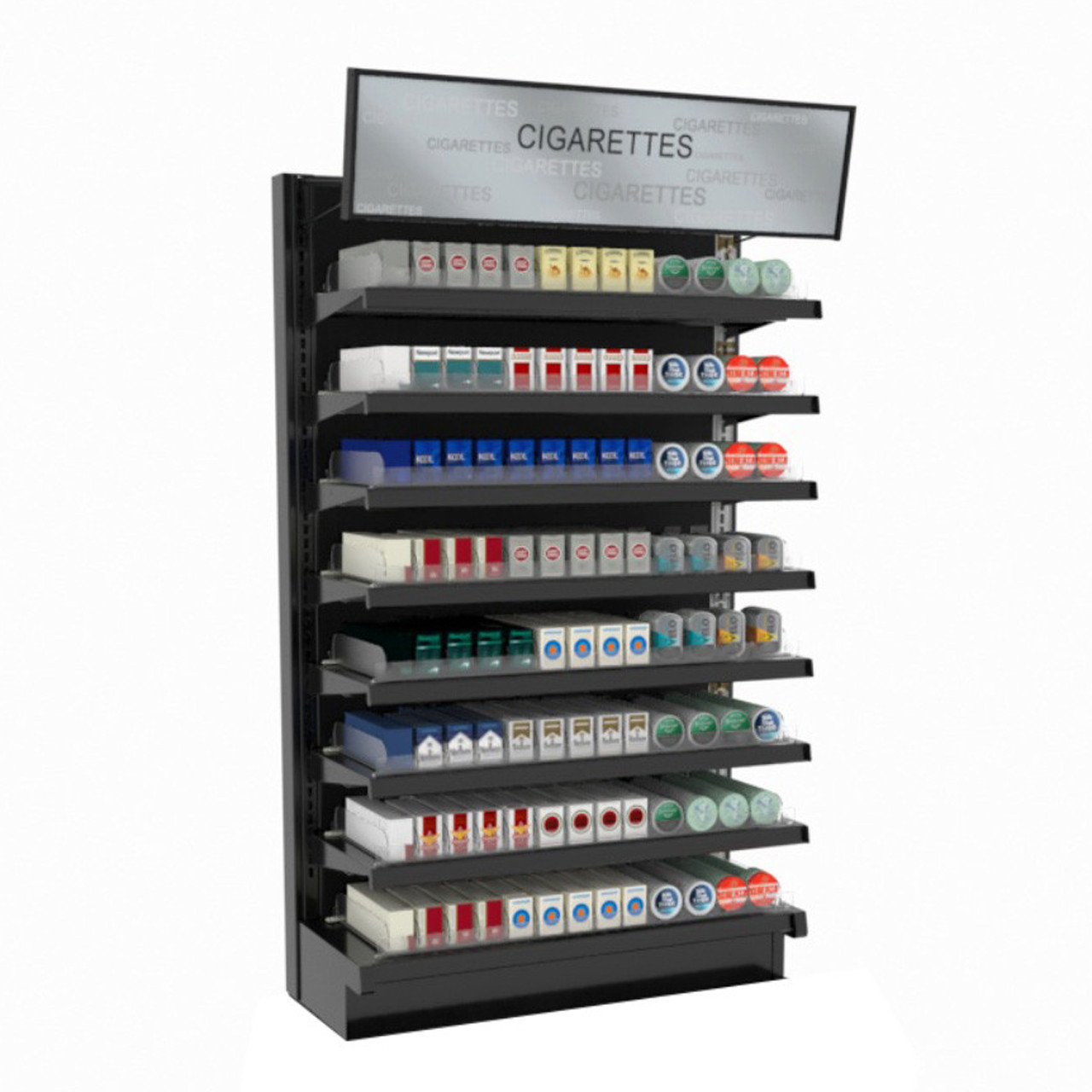 TobacPro Cigarette Display Rack With 8 Shelves, Pushers 36W 60H