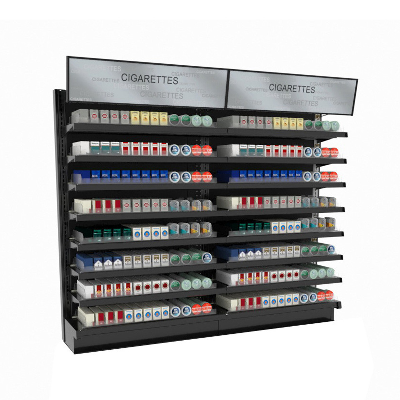 cigarette rack for gas station TobacPro Cigarette Display Rack With Pushers, 16 Shelves 72W 60H
