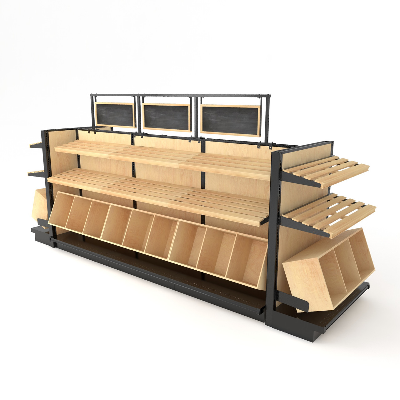 Commercial Wood Gondola Rack With 32 Wooden Shelves | DGS Retail