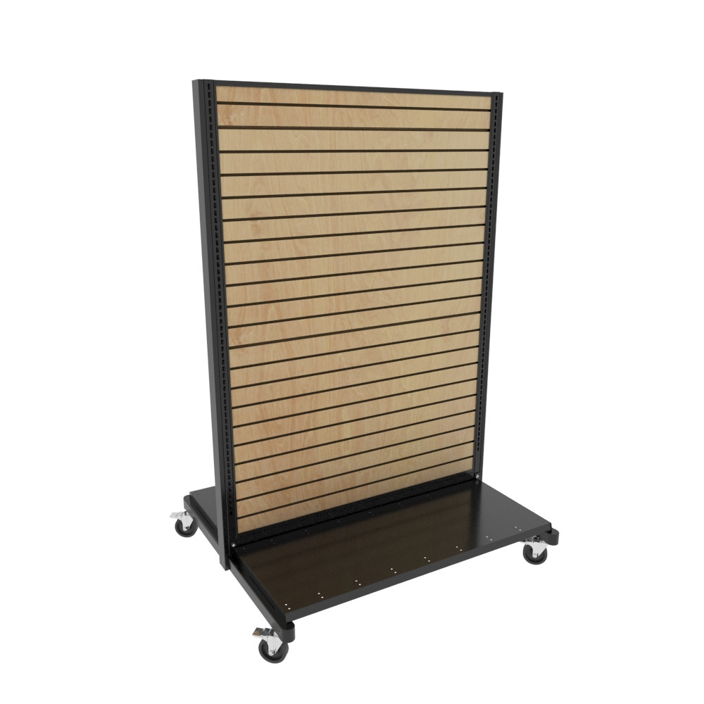 Lozier Mobile Gondola Starter, Black and Wood Slatwall 48W 72H 19D