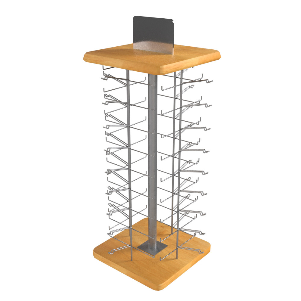 Rotating Countertop Sunglass Display with Mirror & Wood Base - 36-Pair Rack