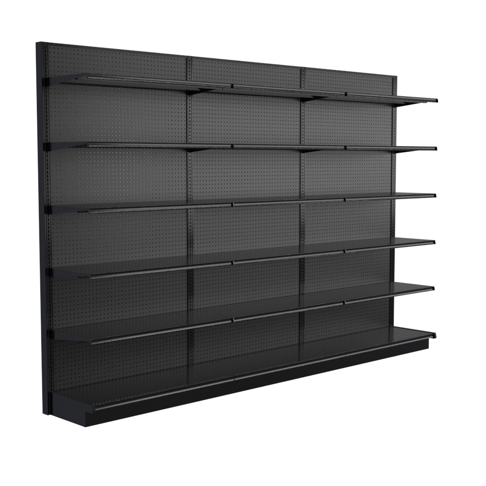 E&YのDISPLAY SHELVES Lozier Black Gondola Shelving - 12ft Wide, 96