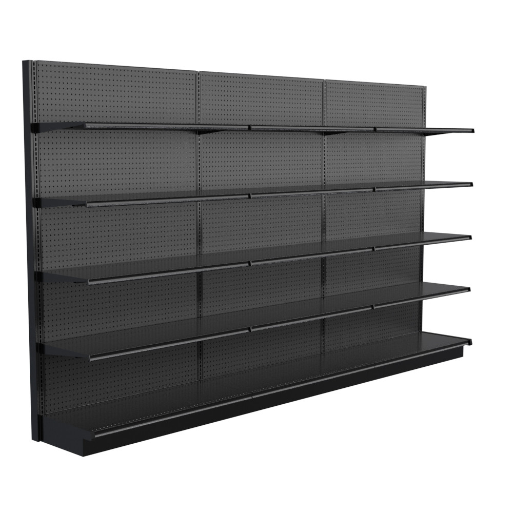 G.SHELF 1200(ウォールナット) Black Gondola Wall Display Shelving - 12ft Wide, 84