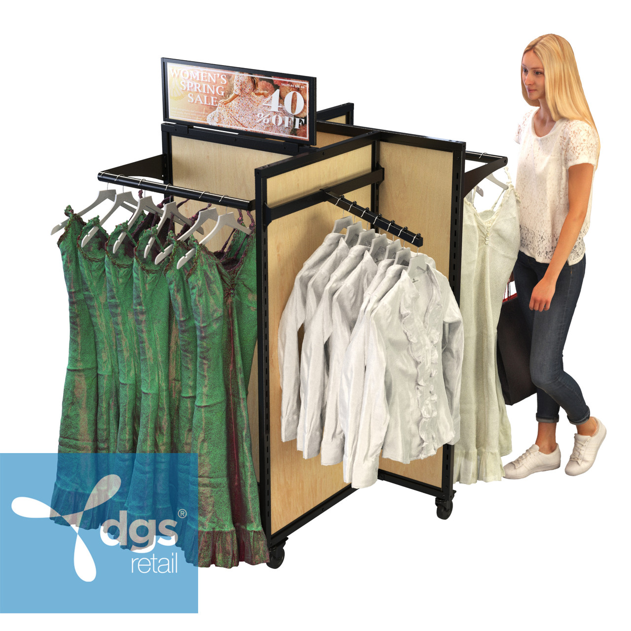 Black Rackform Apparel Display with 2 Crossbars & 2 Hangbars, 41W 62H ...