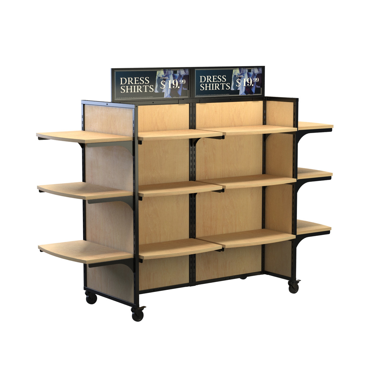 Rackform Wood Mobile Display with 18 Shelves, 84W 62H | DGS Retail