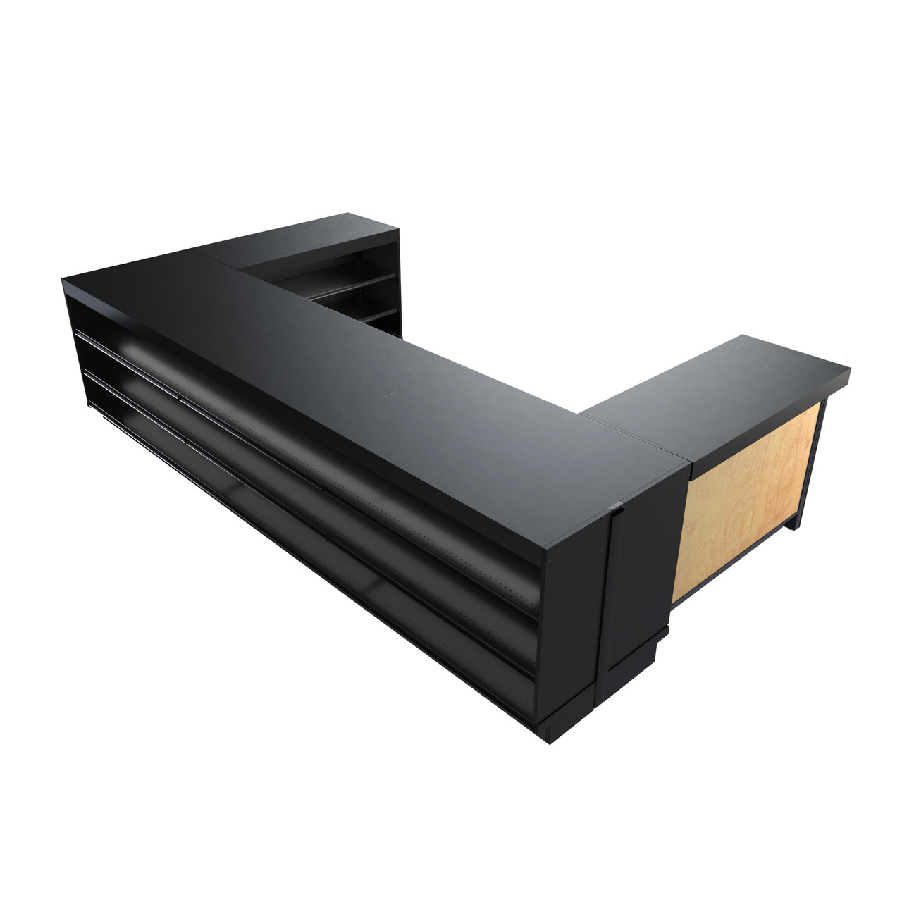 木製店舗カウンター Wood Lozier U-Shaped Checkout Counter with 24 Shelves, 12FT x 4FT