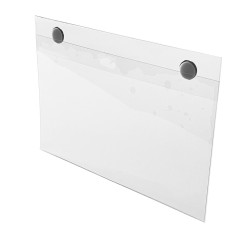 clear plastic sign holder with magnets that displays 5.5 x 7 inch signs at retail stores