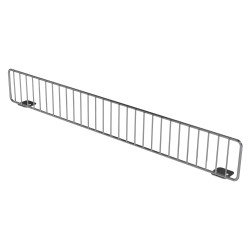 Wire gondola shelf dividers at 3 inches high shown attached to 22-inch-deep retail shelf.