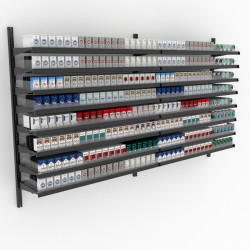 CostSaver Cigarette Display Rack 16 Shelves, Adjustable Spring Pushers 96W 60H CostSaver Cigarette Display Rack 16 Shelves, Adjustable Spring Pushers 96W 60H