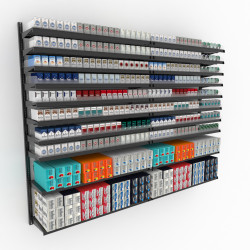 CostSaver Cigarette Display Rack 20 Shelves, Adjustable Spring Pushers 96W 84H CostSaver Cigarette Display Rack 20 Shelves, Adjustable Spring Pushers 96W 84H
