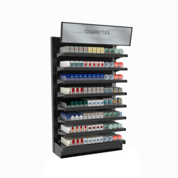 TobacPro Cigarette Display Rack 8 Shelves, Adjustable Spring Pushers 36W 60H TobacPro Cigarette Display Rack 8 Shelves, Adjustable Spring Pushers 36W 60H