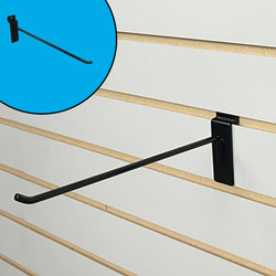Peg hook shown attached to almond melamine slatwall, extending 10 inches outward. Peg hook shown attached to almond melamine slatwall, extending 10 inches outward.