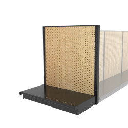 Lozier Shelving End Cap Display, Black and Wood Pegboard 48W 54H 22D Lozier Shelving End Cap Display, Black and Wood Pegboard 48W 54H 22D