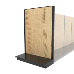 Lozier Shelving End Cap Display, Black and Wood Pegboard 48W 72H 19D Lozier Shelving End Cap Display, Black and Wood Pegboard 48W 72H 19D
