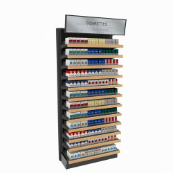 WoodMax Cigarette Display Rack 12 Shelves, Adjustable Spring Pushers 36W 84H WoodMax Cigarette Display Rack 12 Shelves, Adjustable Spring Pushers 36W 84H