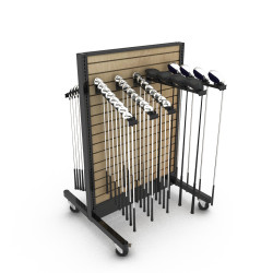 ClubExhibit Elite™ Rolling Mobile Golf Club Display Rack for 64 Clubs ClubExhibit Elite™ Rolling Mobile Golf Club Display Rack for 64 Clubs