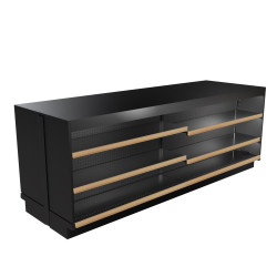 Wood Lozier L-Shaped Checkout Counter with 18 Shelves 8FT x 8FT