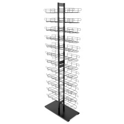 24-Tier Double-Sided Hat Display Rack - Retail Floor Stand with Sign Holder