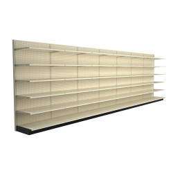 Lozier Platinum Gondola Shelving Wall Display - 28ft Wide, 96"H, 25"D, 42 Shelves Lozier Platinum Gondola Shelving Wall Display - 28ft Wide, 96"H, 25"D, 42 Shelves