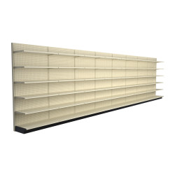 Lozier Platinum Gondola Shelving Wall Display - 32ft Wide, 96"H, 19"D, 48 Shelves Lozier Platinum Gondola Shelving Wall Display - 32ft Wide, 96"H, 19"D, 48 Shelves